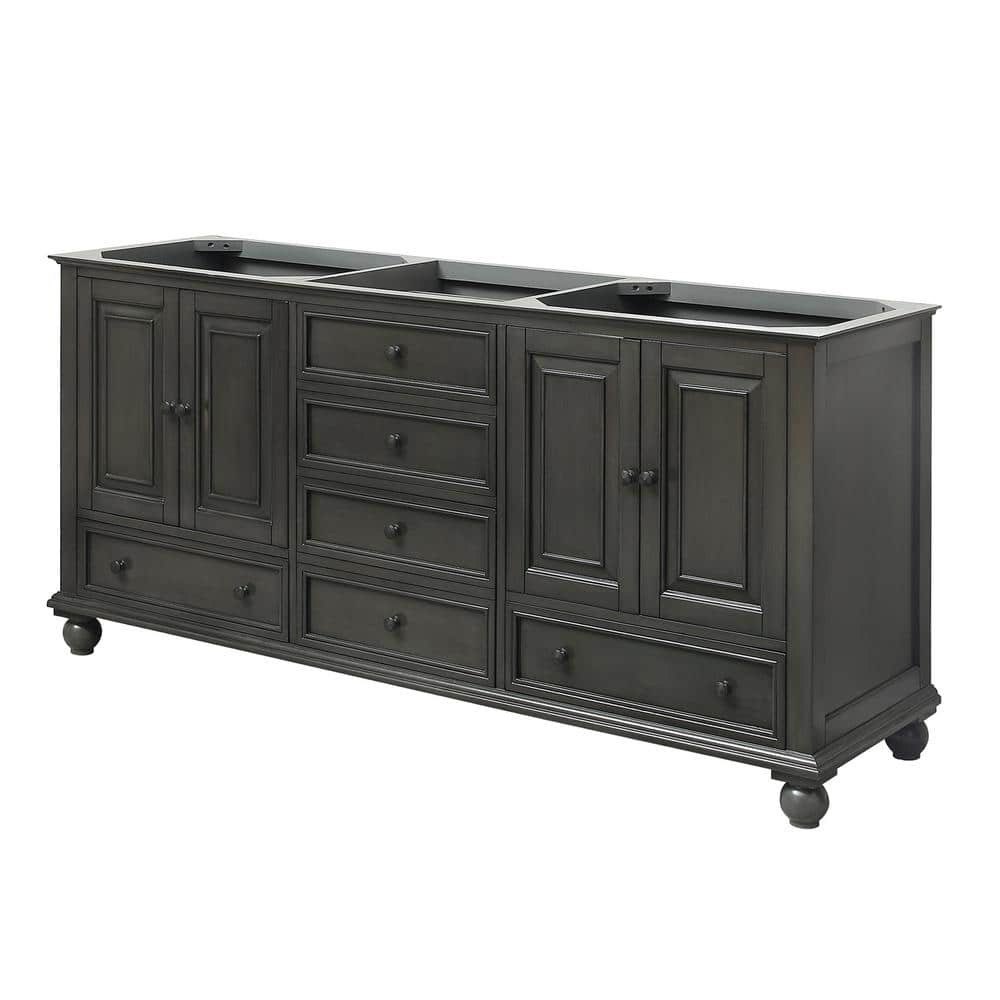 Transitional Charcoal Glaze 72" Solid Wood Double Vanity Cabinet