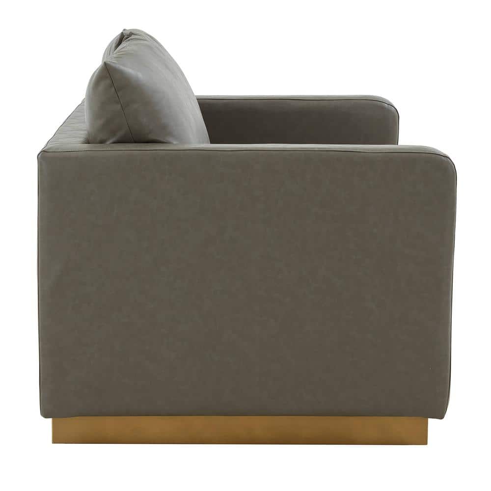 Gray Faux Leather Track Arm Loveseat with Removable Cushions