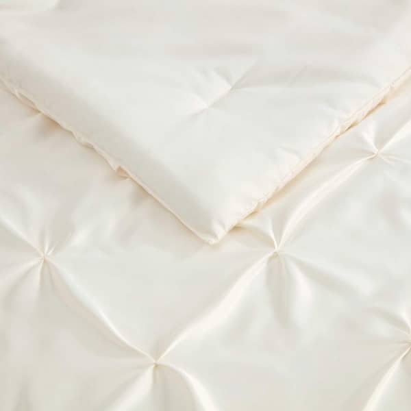 Laura Ashley Solid Pintuck 3-Piece Pale Ivory Satin Full/Queen