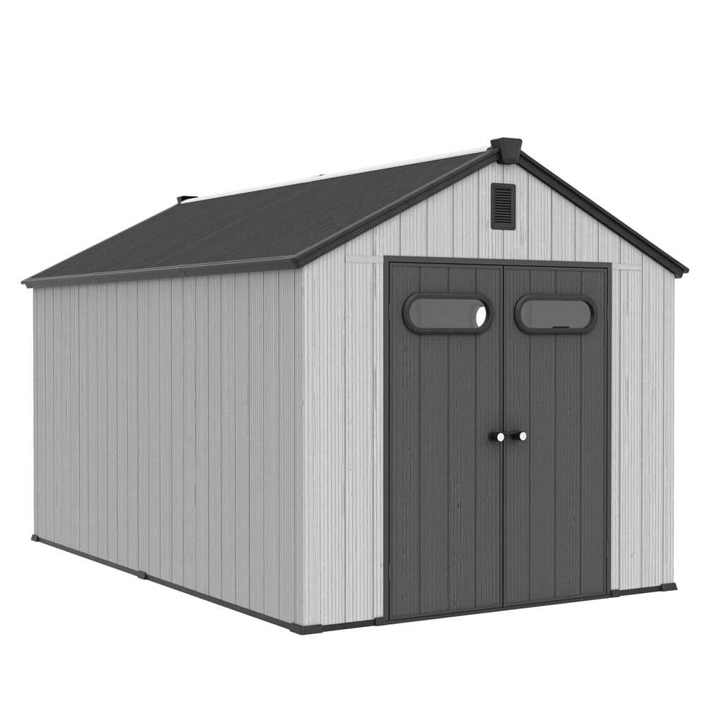 All-Weather 8 ft. x 12 ft. Resin Outdoor Garden Storage Shed Tool Shed w/ Windows and Floor (96 sq. ft. ) in Light Gray price history on PriceWatchPro