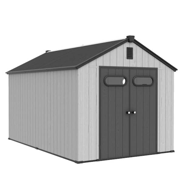 All-Weather 8 ft. x 12 ft. Resin Outdoor Garden Storage Shed Tool Shed w/ Windows and Floor (96 sq. ft. ) in Light Gray