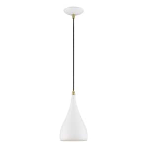 Amador 1-Light Textured White Mini Pendant with Antique Brass Accents