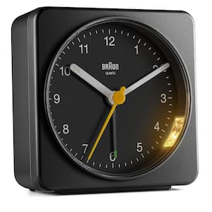 Stylish Black Alarm Clock with Snooze, Light and Quiet Quartz Sweeping Movement