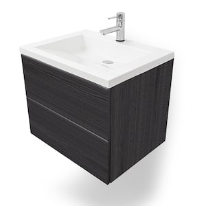 Air Wall Mount 25 in. W x 19 in. D x 20 in. H Floating Bath Vanity in Dark Ebony with White Cultured Marble Top