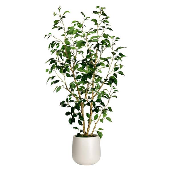 5 ft. Artificial Ficus Tree in White Decor Pot, Faux Green Plant Indoor Home Decorative Planter