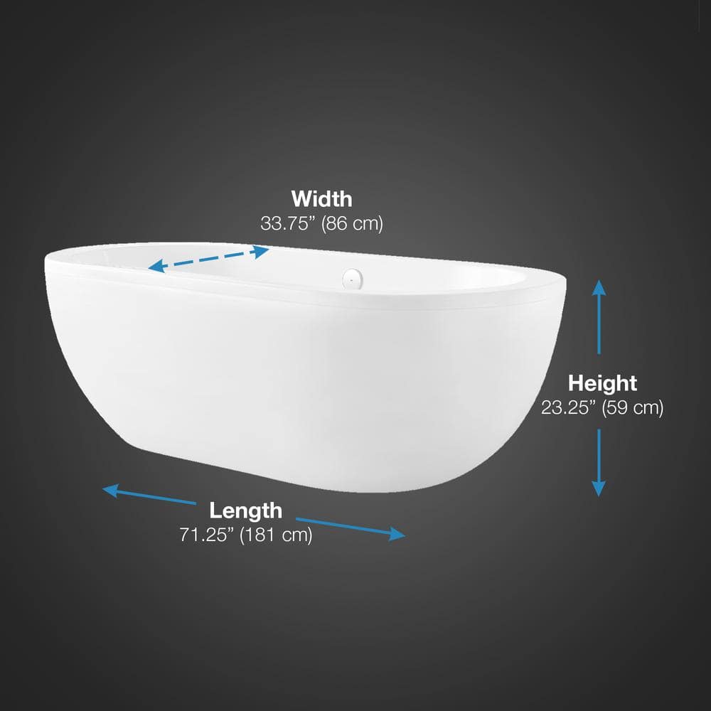 75'' White Acrylic Freestanding Soaking Bathtub