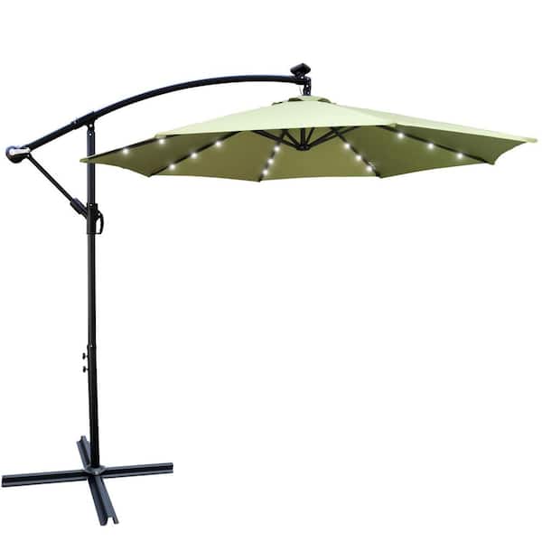 Tidoin 10 ft. Steel Market Solar Tilt Patio Umbrella in Lime Green with LED Light and Cross Base
