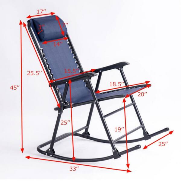 Clihome Metal Outdoor Rocking Chair Patio Camping Lightweight Folding Chairing Gray with Footrest