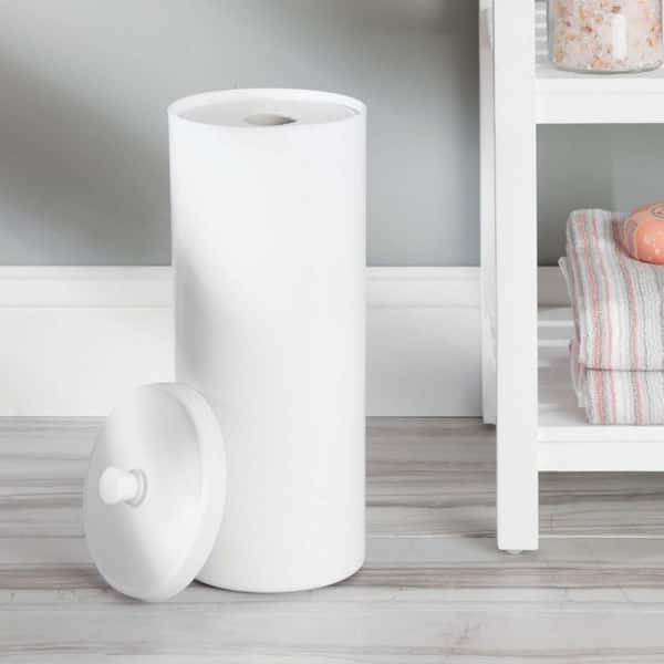 Dracelo Plastic Floor Stand 3-Roll Space-Saving Toilet Tissue Holder with Cover for Bathroom Corner in Light Pink