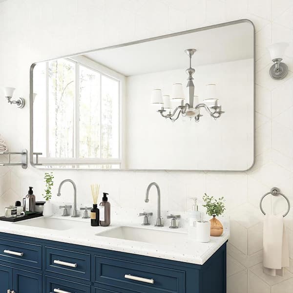 TOOLKISS 72 in. W x 36 in. H Rectangular Aluminum Framed Wall Bathroom Vanity Mirror in Silver
