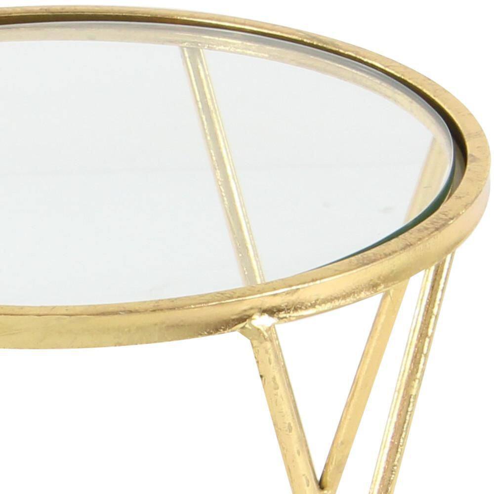 Gold Metal and Glass Round Accent Table Set