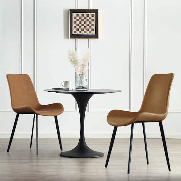 fiziti Brown Faux Leather Dining Chairs Modern Leisure Upholstered Kitchen Chair with Metal Legs (Set of 2)