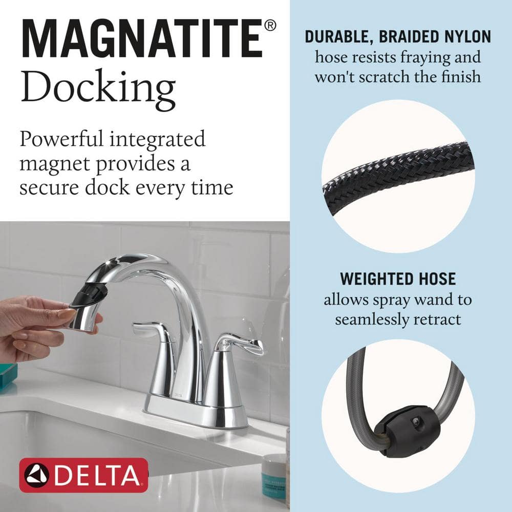 Chrome Dual Handle Pull-Down Bathroom Faucet with Sprayer