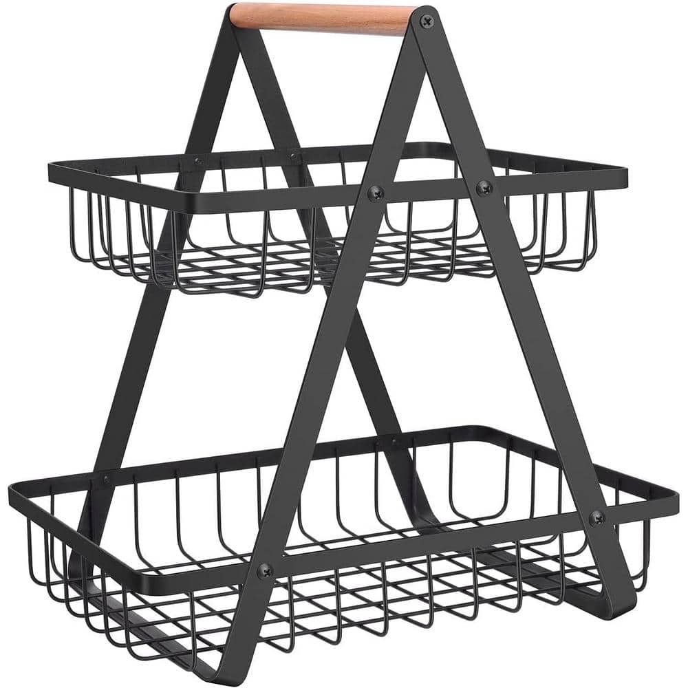 Black Metal Pantry Organizer Portable Countertop Basket with 2-Tier for Kit