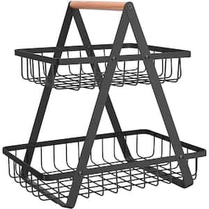 Black Metal Pantry Organizer Portable Countertop Basket with 2-Tier for Kitchen