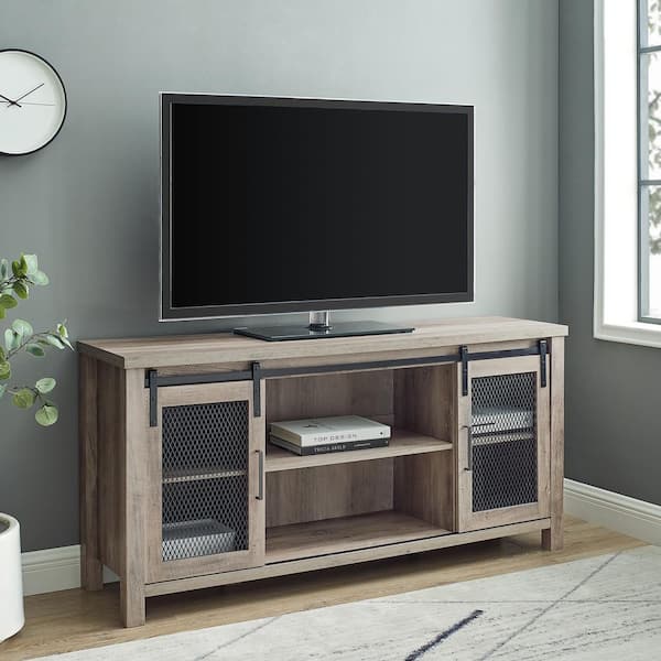 Walker Edison Furniture Company 58 in. Gray Wash Composite TV Stand 62 in. with Doors