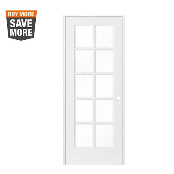 Krosswood Doors 32 in. x 80 in. Shaker MDF Primed Wood Low-E Glass Left-Hand 10-Lite Clear Composite Single Prehung Interior Door