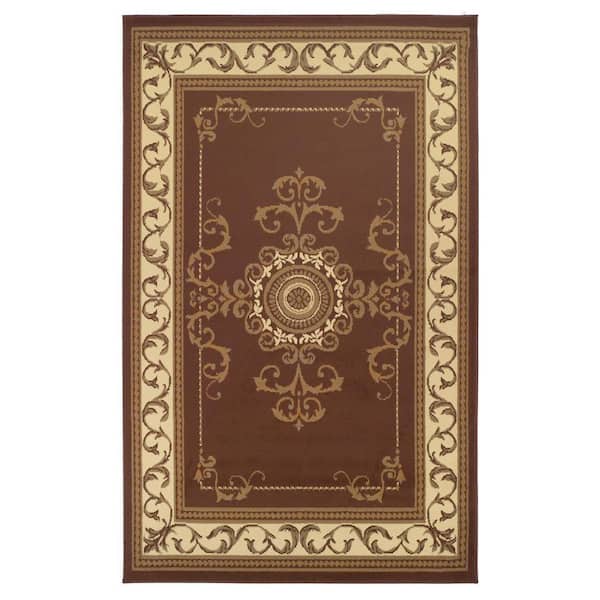 Kensington Toffee 5 ft. x 8 ft. Rectangle Border, Medallion, Scroll Polypropylene Area Rug
