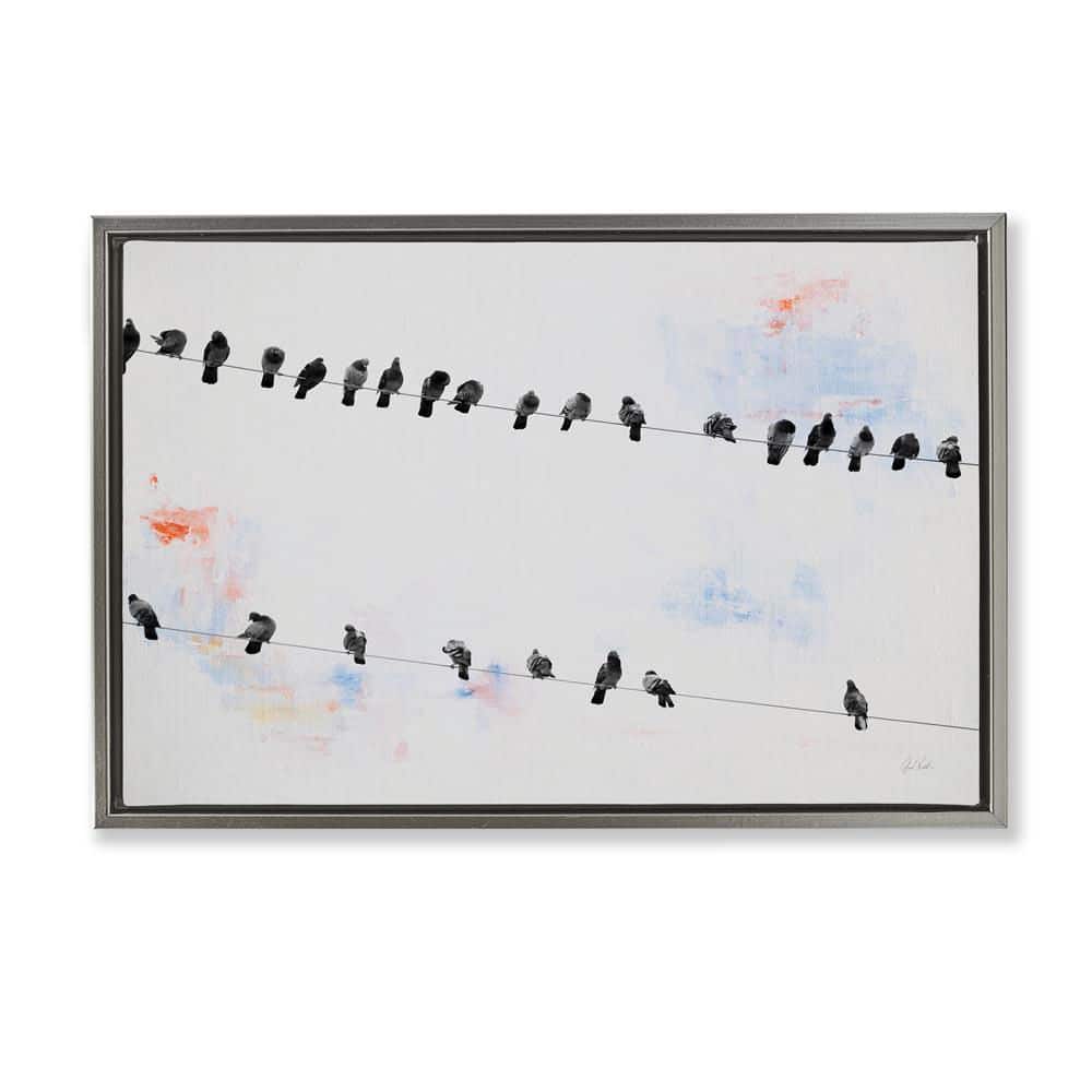 Migrating Birds on Wire by Deborah Revell Gray Floater Frame Animal Graphic Art Print 17 in. x 25 in. price history on PriceWatchPro