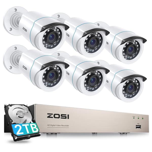 8-Channel 2MP 2TB HDD DVR Home Surveillance System with 6-Wired 1080p FHD Bullet Cameras