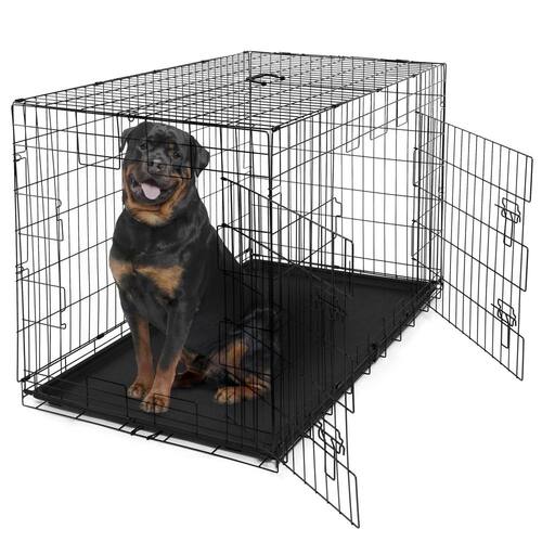 Foldable Dog Crate Wire Metal Dog Kennel w/Divider Panel, Leak