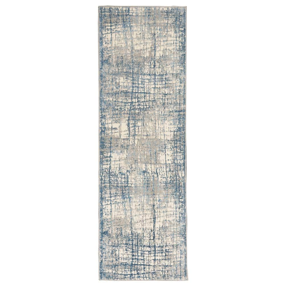 CALVIN KLEIN Rush Ivory Blue 2 ft. x 7 ft. Abstract Contemporary Runner