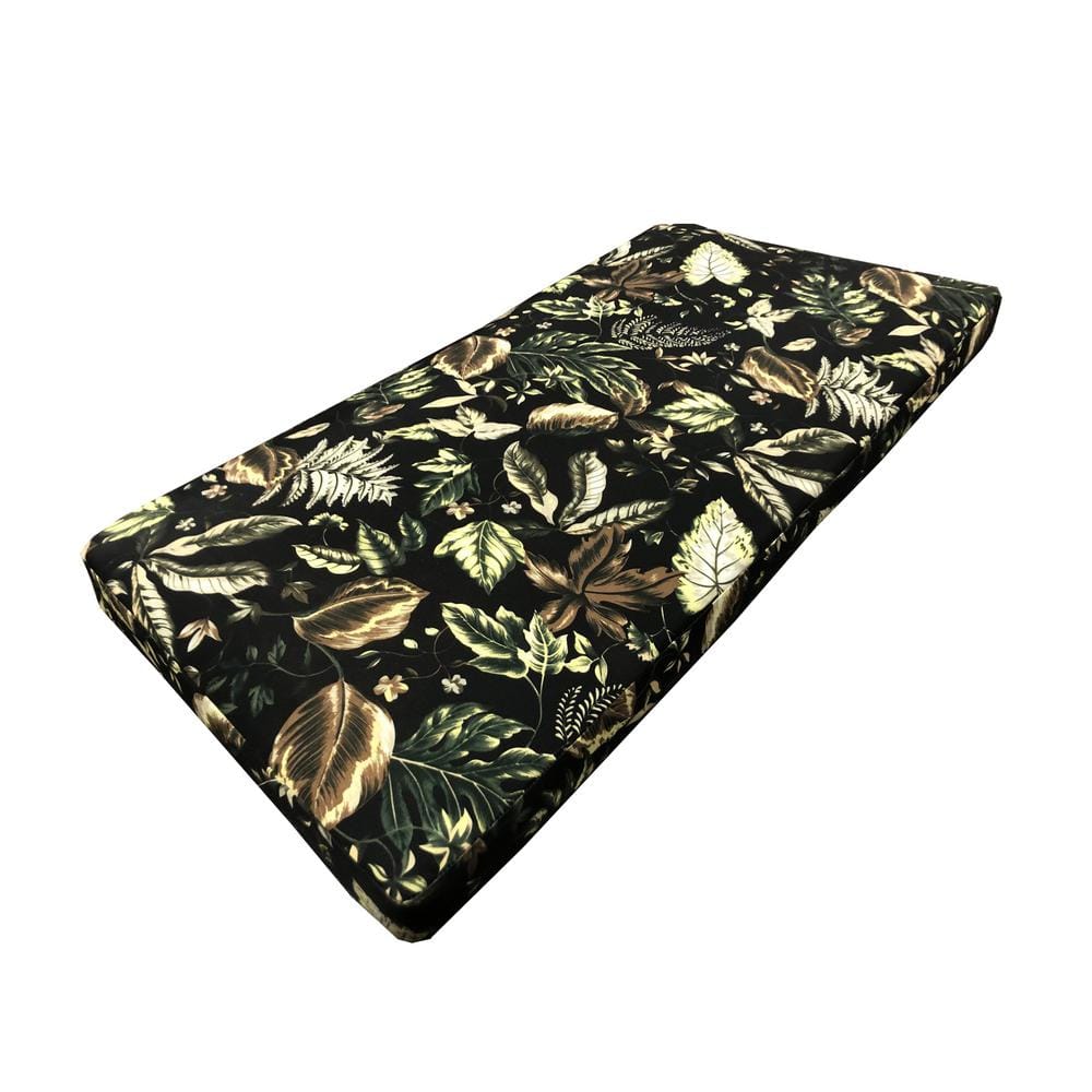 20 in. x 42 in. Outdoor Patio Loveseat Bench Seat Cushion in Black Leaves w