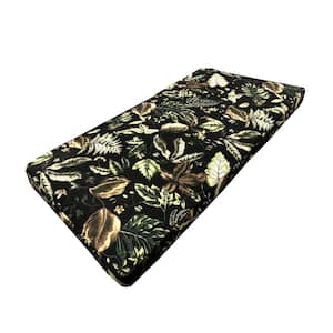 20 in. x 42 in. Outdoor Patio Loveseat Bench Seat Cushion in Black Leaves with Zipper