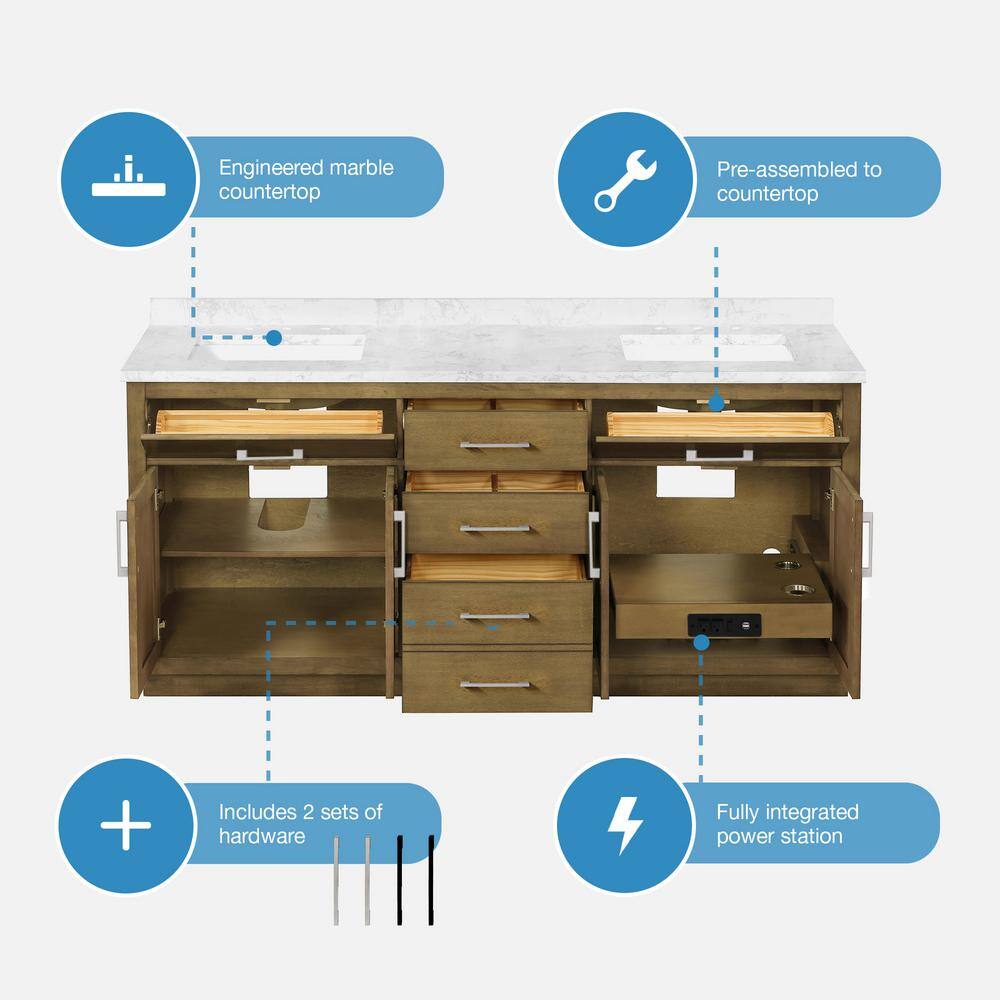 Athea 72" Almond Latte Freestanding Double Sink Bathroom Vanity