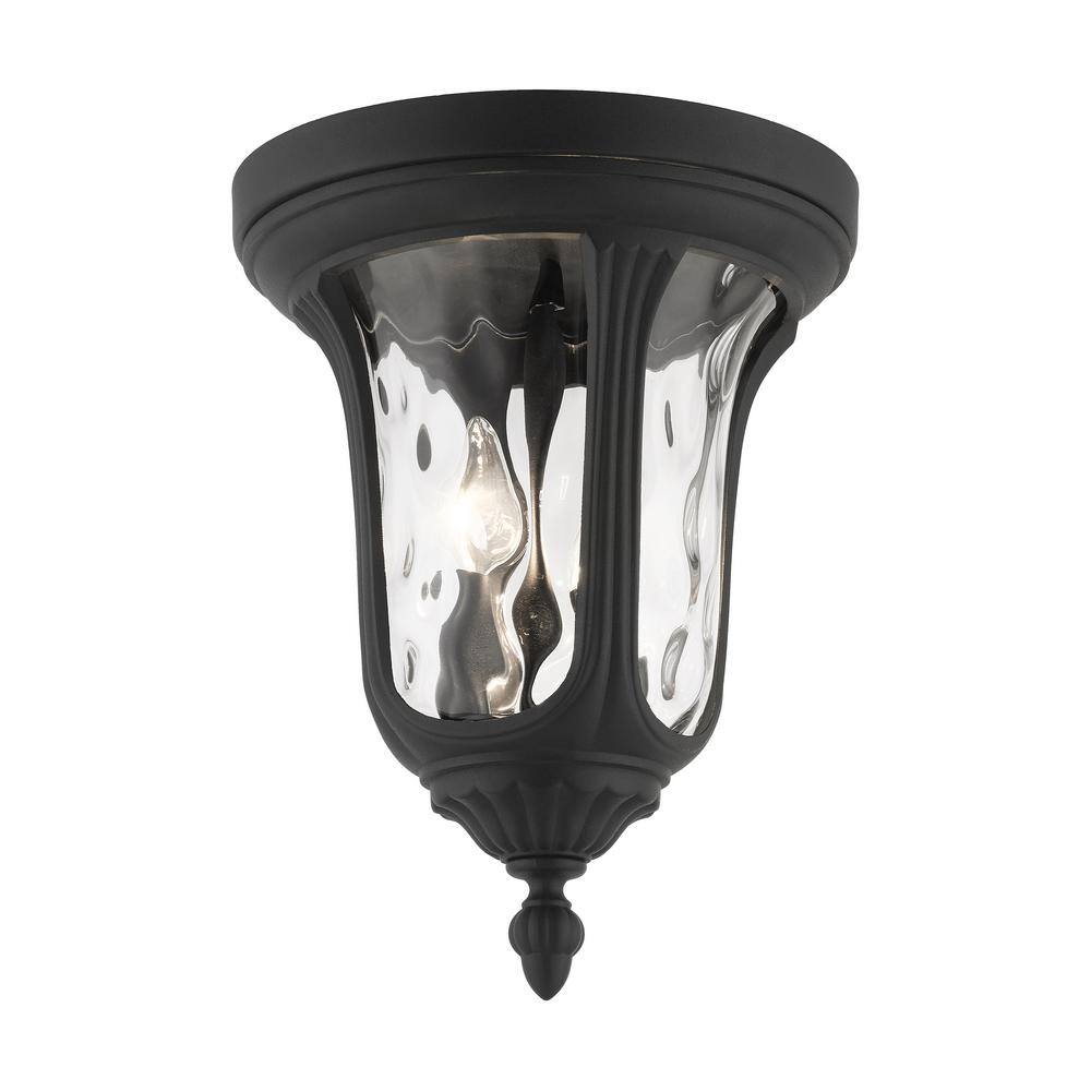 Elegant Oxford Hand-Blown Clear Water Glass 2-Light LED Flush Mount in Textured Black