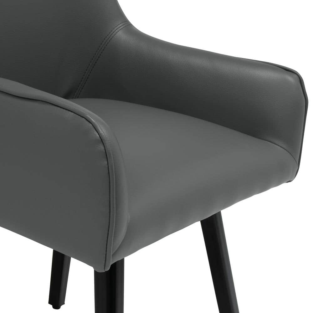 Matte Black Leather Swivel Armchair with Metal Legs