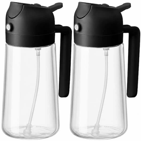 2-Piece 16 oz. Black Glass Oil Dispenser and Sprayer Set with Stickers for Kitchen Prep