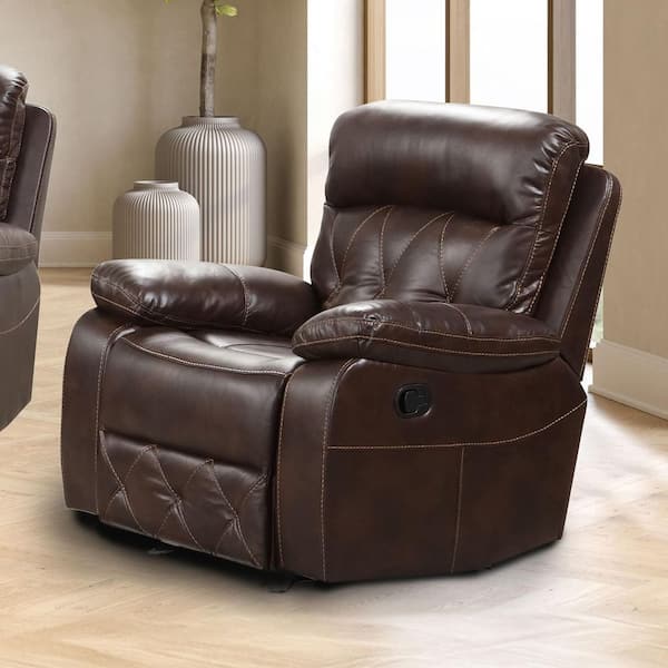 Noah Traditional Brown Faux Leather Upholstered Glider Recliner Chair with Pillow Top Arms