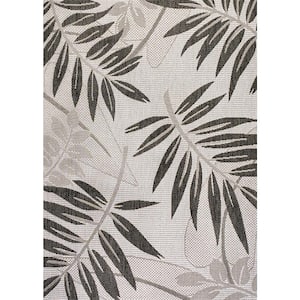 Havana Tropical Palm Leaf Gray/Black 3 ft. x 5 ft. Indoor/Outdoor Area Rug