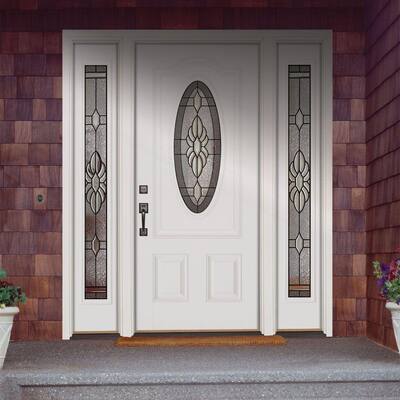 67.5 in.x81.625 in. Sapphire Patina 3/4 Oval Lt Unfinished Smooth Right-Hand Fiberglass Prehung Front Door w/Sidelites