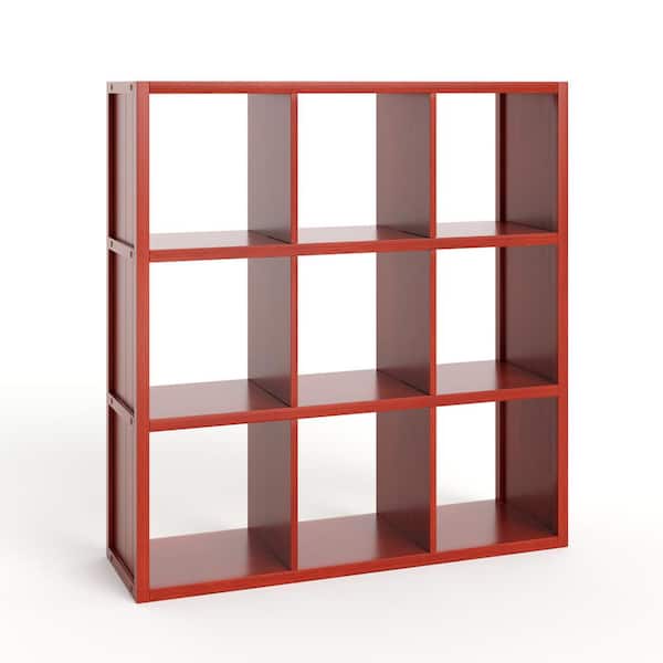 40.25 in. H x 37.75 in. W x 11.75 in. D Red Mahogany Solid Wood 9-Cube Storage Organizer