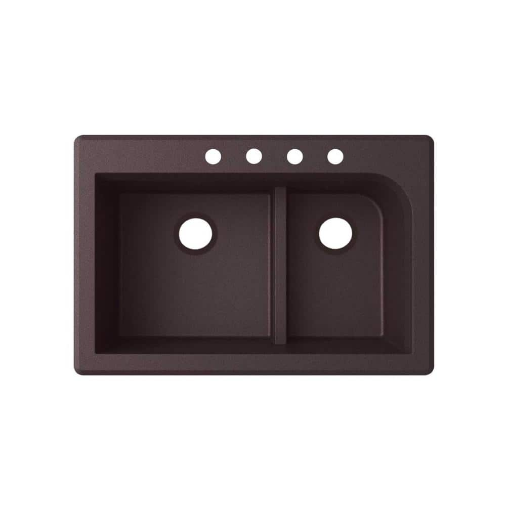 Swan Dual Mount Granite 33 In X 22 In 4 Hole 60 40 Double Bowl   Espresso Swan Drop In Kitchen Sinks Qz03322ld 170 4b 64 1000 