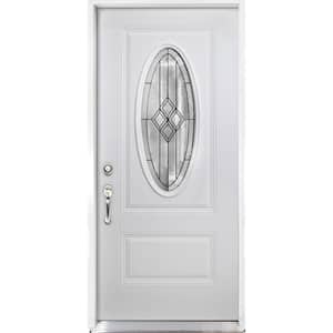 36 in. x 80 in. Element Series Padilla Oval Right-Hand Inswing White Primed Steel Prehung Front Door