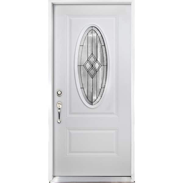 Steves & Sons 36 in. x 80 in. Element Series Padilla Oval Right-Hand Inswing White Primed Steel Prehung Front Door