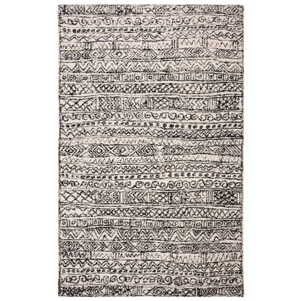 SAFAVIEH Micro-Loop Ivory/Black 8 ft. x 10 ft. Striped Tribal Area Rug