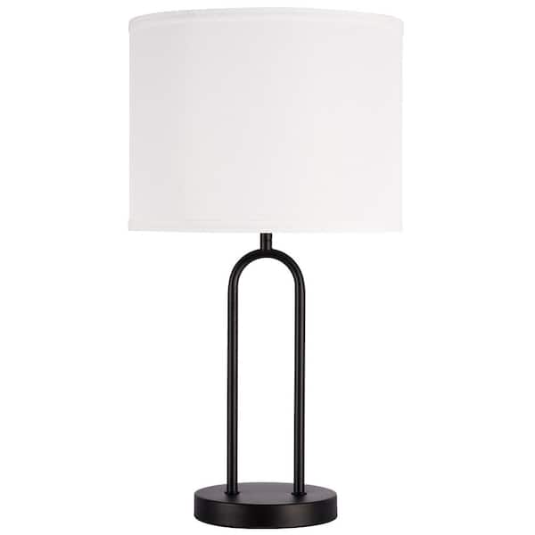 Kenroy Home 20 in. Black Modern Table Lamp for Living Room with White Linen Shade