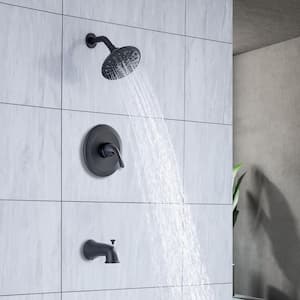 Single-Handle 6-Spray Round High Pressure Shower Faucet with 6 in. Shower Head in Matte Black (Valve Included)