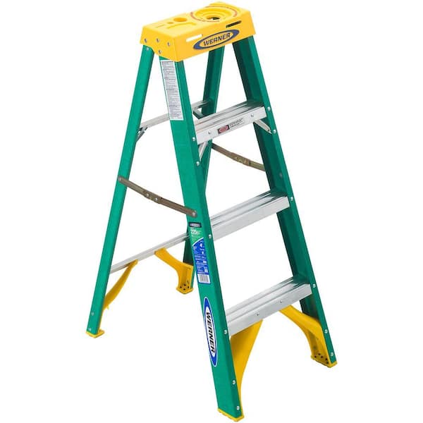 Werner 4 ft. Fiberglass Step Ladder with Yellow Top 225 lb. Load Capacity Type II Duty Rating