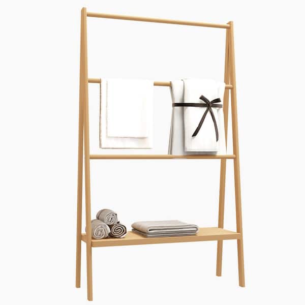 3-Tier Freestanding Bamboo Bathroom Towel Rack in Neutral