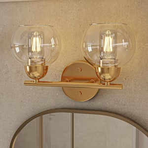 13 in. 2-Light Gold Modern Vanity Light with Clear Glass Shade