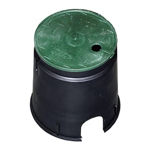 6 in. x 9 in. Round Residential Valve Box and Snap-In Lid (Black Box, Green Lid)