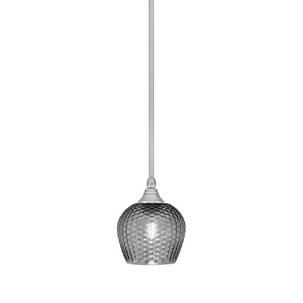 Unbranded Sparta 100-Watt 1-Light Brushed Nickel Shaded Pendant Light Mini Pendant with Smoke Textured Glass and No Bulb Included