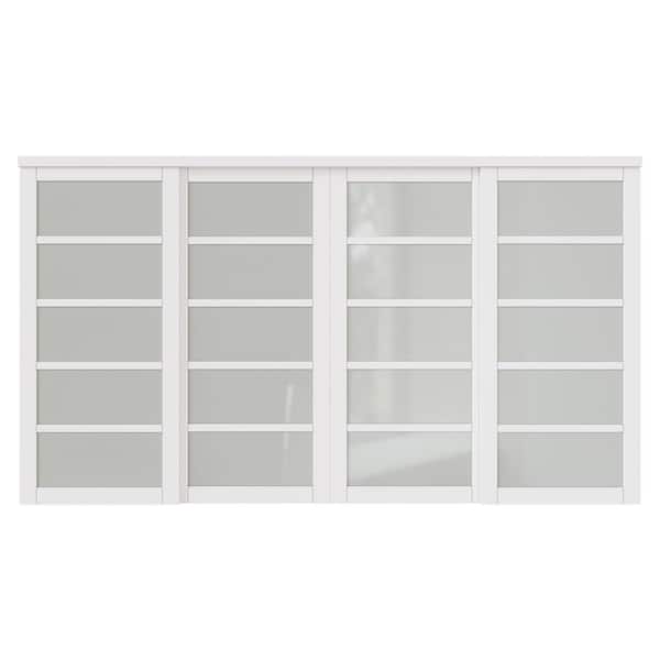 WIN STELLAR 144 in. x 80 in. 5-Lites Frosted Glass White MDF Closet Sliding Door with Hardware Kit