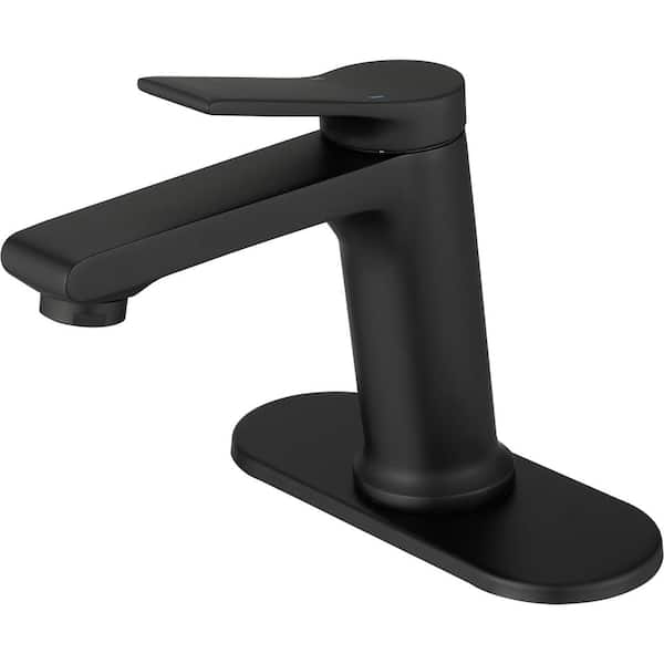 HOMEMYSTIQUE Single Handle Single Hole Bathroom Faucet in Matte Black