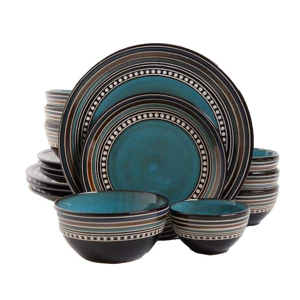 Gibson Cafe Versailles 16-Piece Casual Blue Earthenware Dinnerware Set (Service for 4)